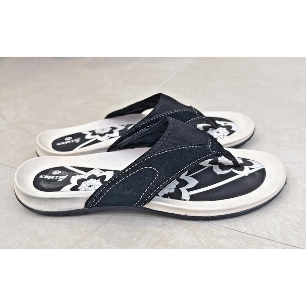 Kinetic Energy Black White Flip Flop Sz 8 Thong Sandals Beach Comfort Cruise